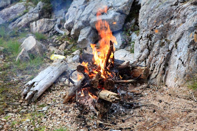 Fire reflected off rock
