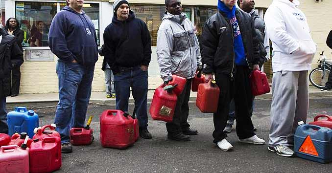 People trying to get gas during a disaster 