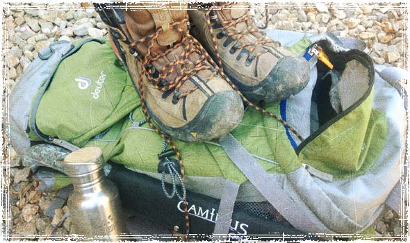 Hiking Gear on a Backpack