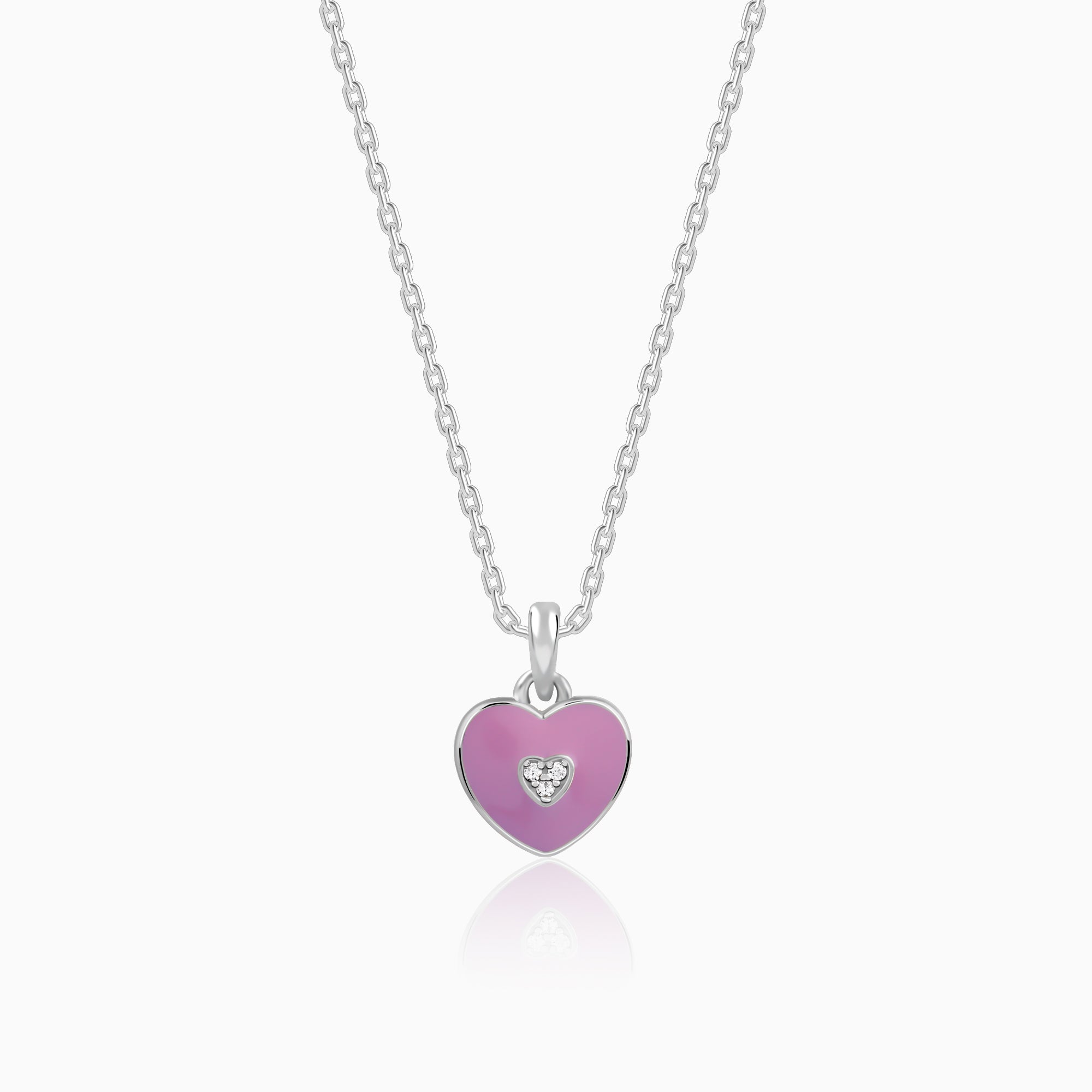 Silver Purple Heartie Kids Pendants With Link Chain