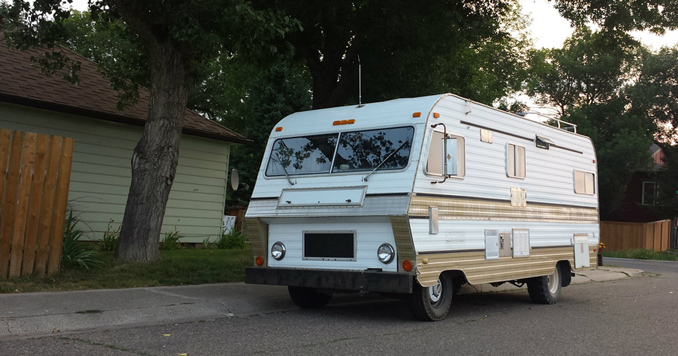 RV Motorhome Parked on the Road