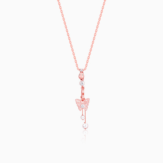 Rose Gold Charming Butterfly Pendant with Link Chain