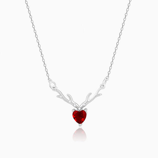 Silver Deer Heart in Red Necklace