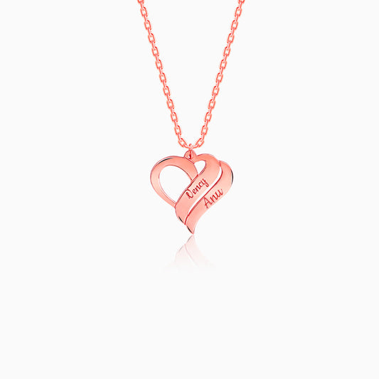 Rose Gold Personalised Name Heart Duo Pendant With Link Chain