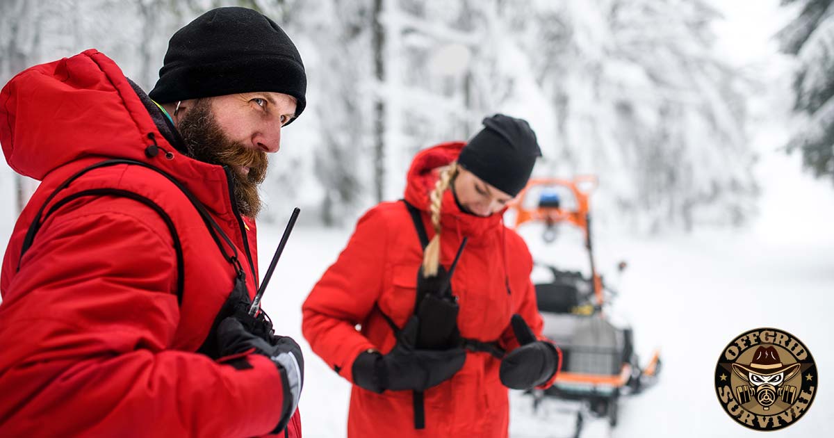 A search and Rescue team in the backcountry mountains 