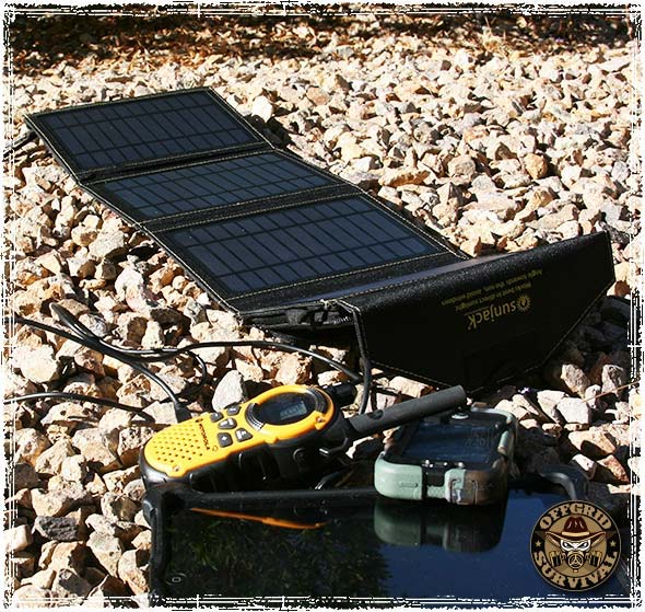 SunJack Solar Charger charging a Radio and an iPad