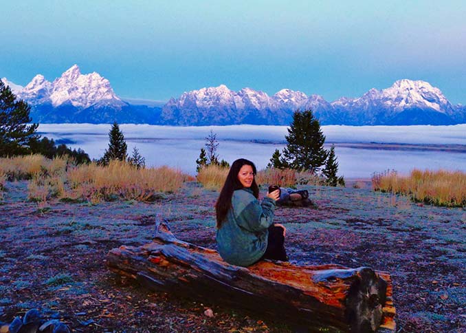 Drinking coffee at Grand Teton National Park