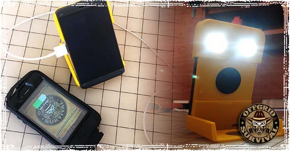 An iPhone plugged into a The WakaWaka Solar Charger