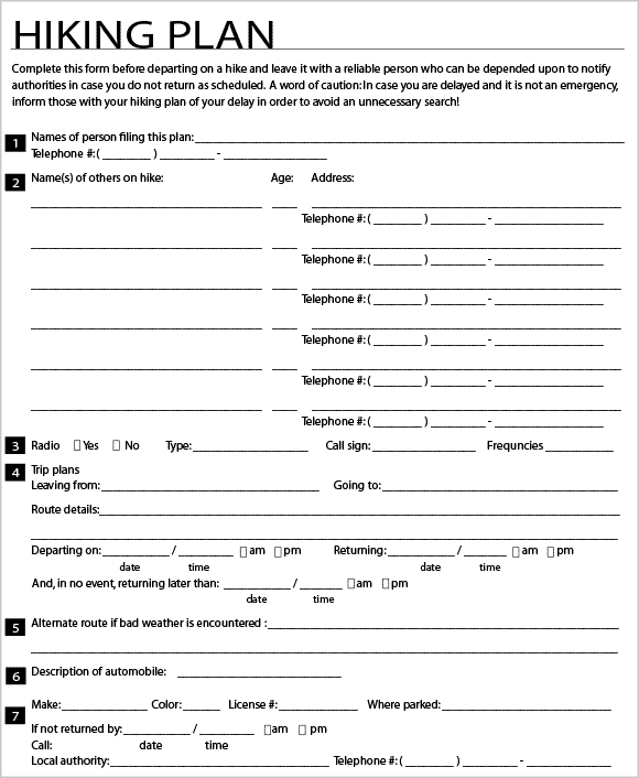 Detailed Hiking Plan Worksheet
